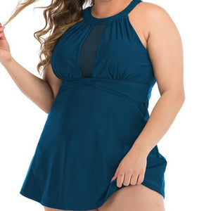 Two piece swimsuit with skirt plus size swimwear push up swimdress