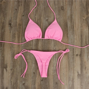Summer Sexy Solid Mirco Bikini Sets Women Tie Side G-String Thong Swimsuit Female Bandage Bathing Suit Brazlian Swimwear Biquini